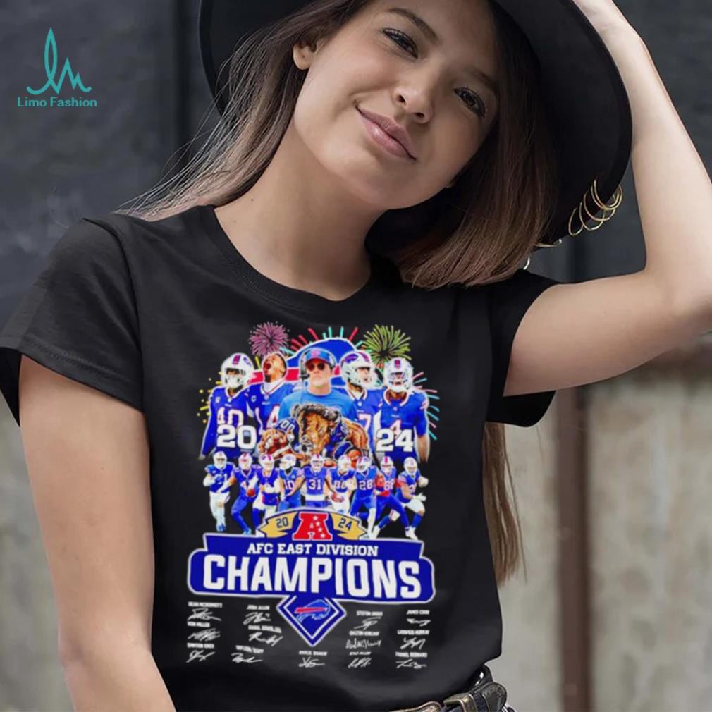 Fireworks Buffalo Bills 2024 AFC East Division Champions signatures shirt Fireworks Buffalo Bills 2024 AFC East Division Champions signatures shirt