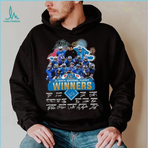 Fireworks Detroit Lions 23 24 NFC North Divisional Playoff winners signatures shirt