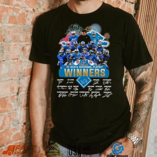 Fireworks Detroit Lions 23 24 NFC North Divisional Playoff winners signatures shirt