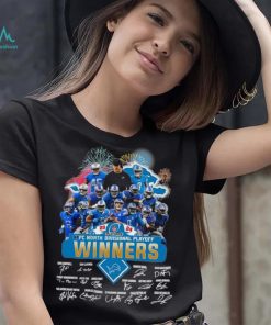 Fireworks Detroit Lions 23 24 NFC North Divisional Playoff winners signatures shirt
