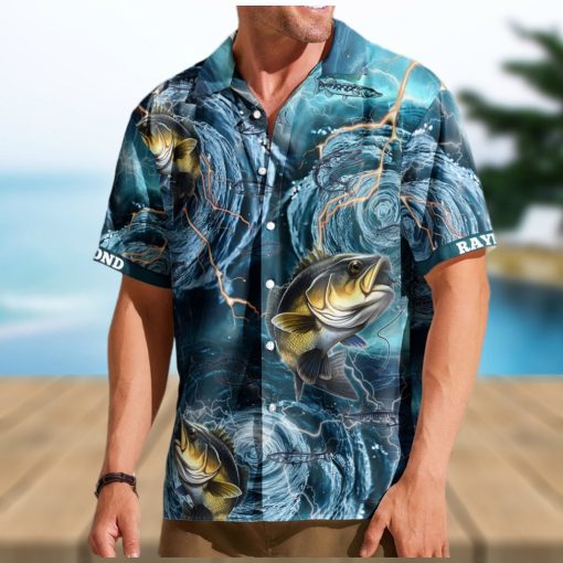 Fishing Bass Fish Types Whirlpool Ocean Aloha Shirts For Men   Custom Hawaiian Shirts