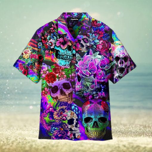 Flowers Hippies Colorful Skull Hawaiian Shirt