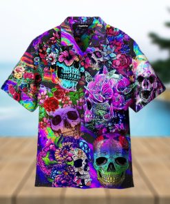 Flowers Hippies Colorful Skull Hawaiian Shirt