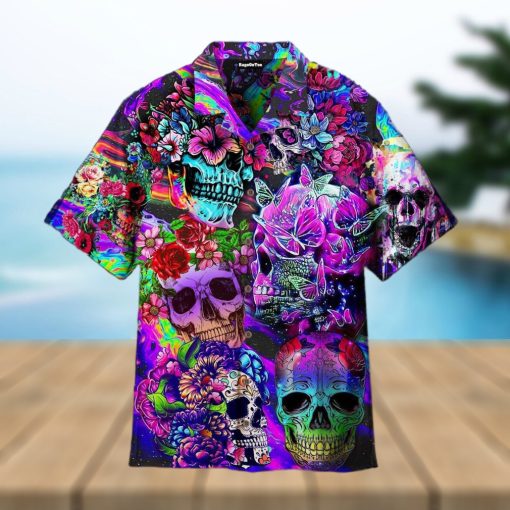 Flowers Hippies Colorful Skull Hawaiian Shirt