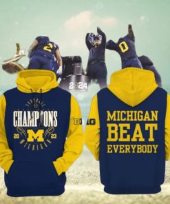 Football National Champions Michigan Beat Everybody 2023 Blue Yellow Design 3D Hoodie