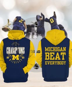 Football National Champions Michigan Beat Everybody 2023 Blue Yellow Design 3D Hoodie