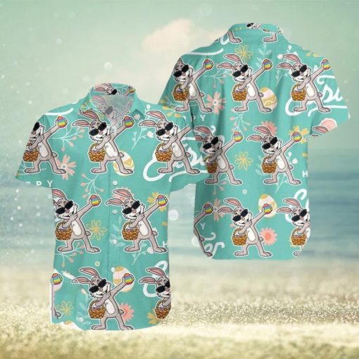 Funny Dabbing Bunny WitEgg Happy Easter Green Hawaiian Shirts