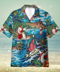 Funny Jesus Surfing On Island 3D Hawaiian Shirt Summer Vaction Gift