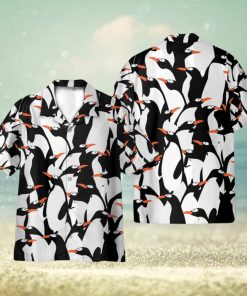 Funny Penguin Pattern Black White 3D Hawaiian Shirt Holiday Gift