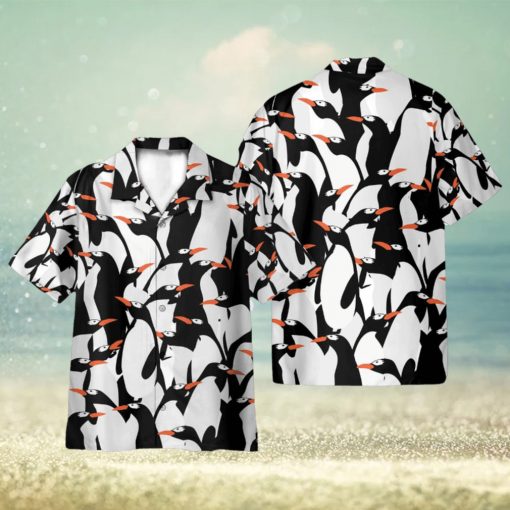 Funny Penguin Pattern Black White 3D Hawaiian Shirt Holiday Gift