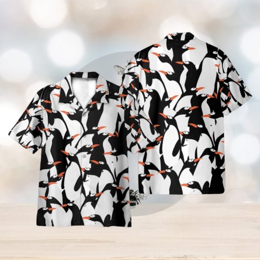 Funny Penguin Pattern Black White 3D Hawaiian Shirt Holiday Gift