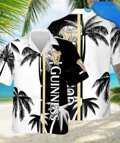 GUINNESS HAWAIIAN SHIRT BLACK WHITE COCONUT TREE GUINNESS BEER GIFT