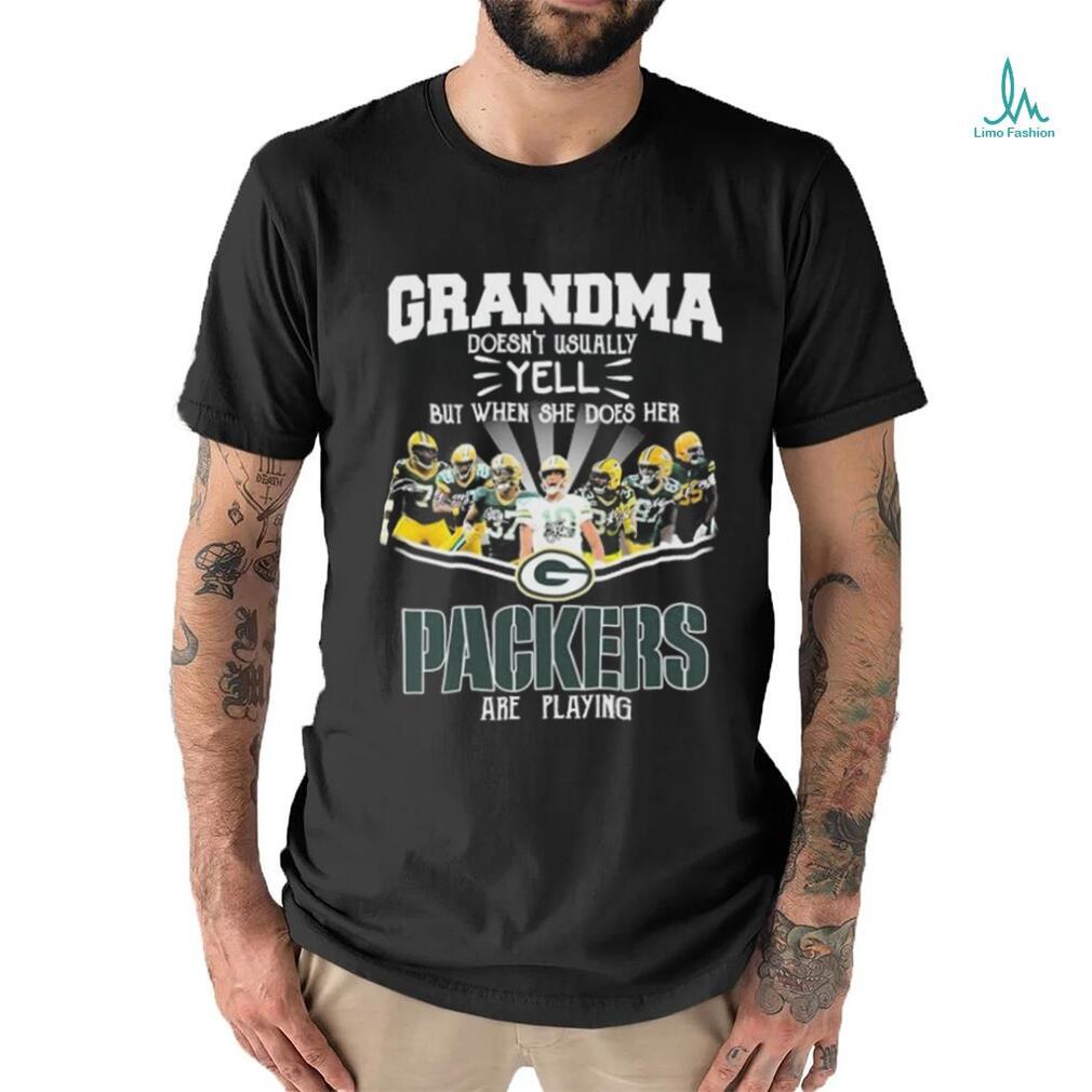 Grandma Doesn’t Usually Yell But When She Does Her Packers Are Playing 2023 Playoffs Signatures Shirt Grandma Doesn’t Usually Yell But When She Does Her Packers Are Playing 2023 Playoffs Signatures Shirt