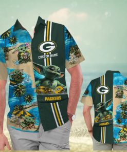 Green Bay Packers Baby Yoda Name Personalized Short Sleeve Button Up Tropical Hawaiian Shirt