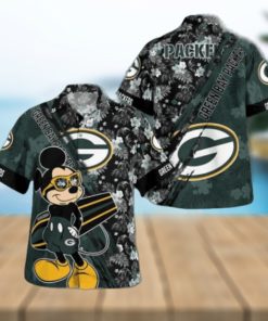 Green Bay Packers Mickey Mouse Floral Short Sleeve Hawaii Shirt, Packers Team Gifts