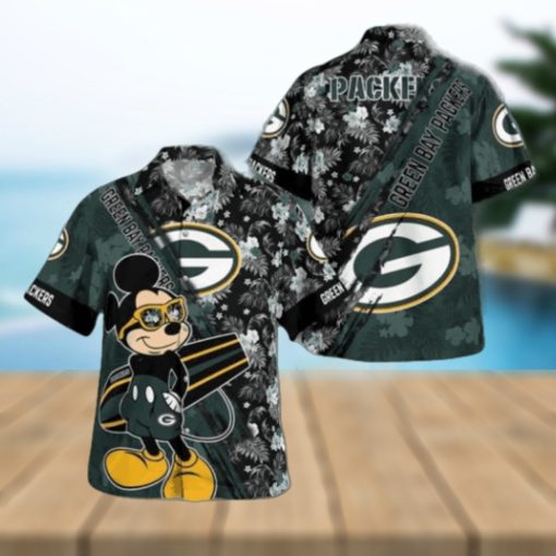 Green Bay Packers Mickey Mouse Floral Short Sleeve Hawaii Shirt, Packers Team Gifts