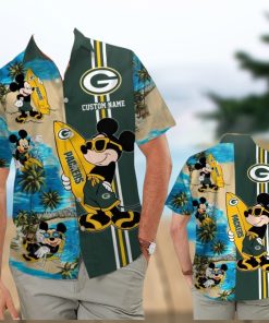 Green Bay Packers Mickey Name Personalized Short Sleeve Button Up Tropical Hawaiian Shirt