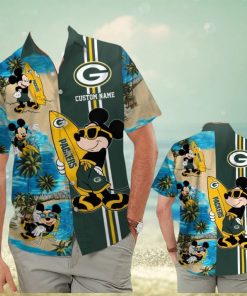 Green Bay Packers Mickey Name Personalized Short Sleeve Button Up Tropical Hawaiian Shirt