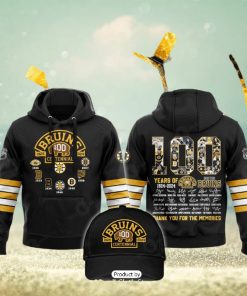 HOT 100 Years Of Boston Bruins 1924 2024 Memories Signatures Black Hoodie 3D