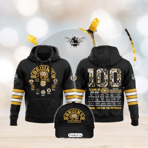 HOT 100 Years Of Boston Bruins 1924 2024 Memories Signatures Black Hoodie 3D