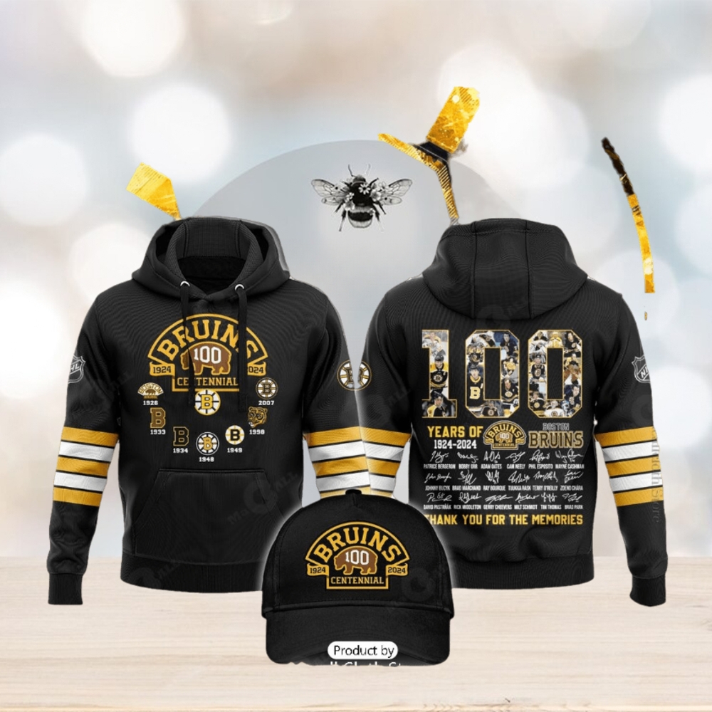 HOT 100 Years Of Boston Bruins 1924 2024 Memories Signatures Black Hoodie 3D HOT 100 Years Of Boston Bruins 1924 2024 Memories Signatures Black Hoodie 3D
