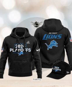 HOT Detroit Black Nike 2024 NFL Playoff V2 Black Hoodie 3D