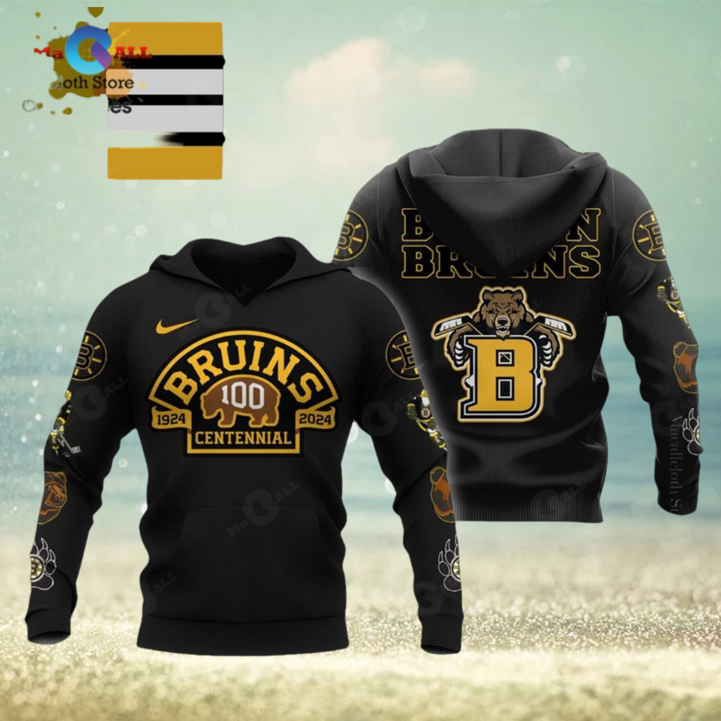 HOT NHL Boston Bruins 100 Centennial Mascot 1924 2024 Black Hoodie 3D HOT NHL Boston Bruins 100 Centennial Mascot 1924 2024 Black Hoodie 3D