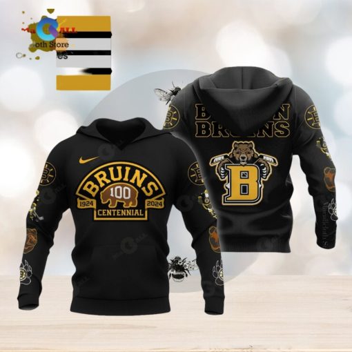 HOT NHL Boston Bruins 100 Centennial Mascot 1924 2024 Black Hoodie 3D