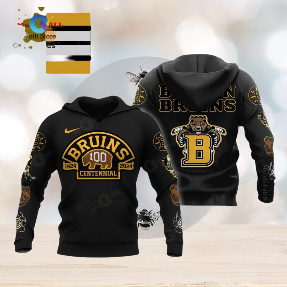 HOT NHL Boston Bruins 100 Centennial Mascot 1924 2024 Black Hoodie 3D HOT NHL Boston Bruins 100 Centennial Mascot 1924 2024 Black Hoodie 3D