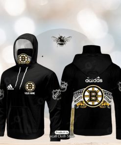 HOT NHL Boston Bruins Custom Name Adidas Black Hoodie 3D