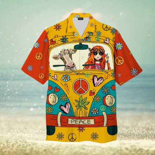 Hawaiian Summer Shirt with 3D Hippie Cow Design