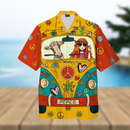 Hawaiian Summer Shirt with 3D Hippie Cow Design