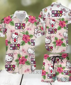 Hello Kitty Flower Cute Gift Hawaiian Shirts And Short Summer Beach Set