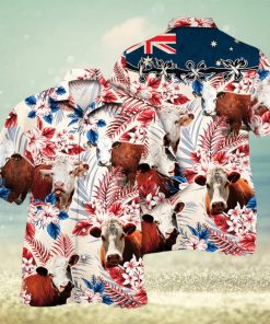 Hereford Cattle Australian Flag Hawaiian Flowers All Over Printed 3D Hawaiian Shirt