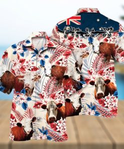 Hereford Cattle Australian Flag Hawaiian Flowers All Over Printed 3D Hawaiian Shirt