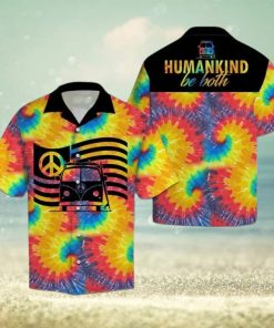 Hippie Car Humankind Be Both Peace Sign Flag On Swirl Tie Dye Hawaiian Shirt