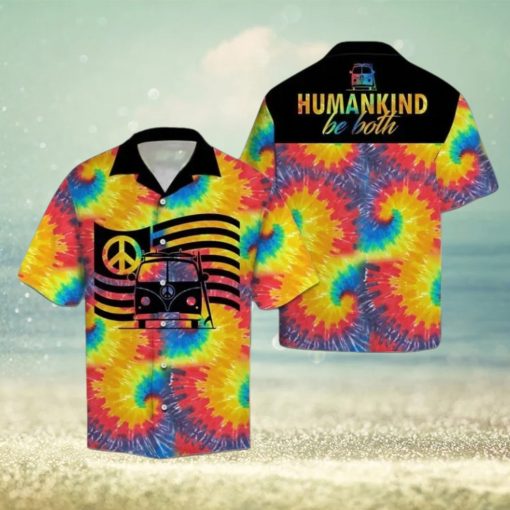 Hippie Car Humankind Be Both Peace Sign Flag On Swirl Tie Dye Hawaiian Shirt