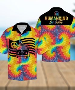 Hippie Car Humankind Be Both Peace Sign Flag On Swirl Tie Dye Hawaiian Shirt