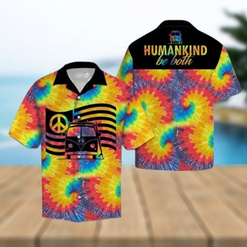 Hippie Car Humankind Be Both Peace Sign Flag On Swirl Tie Dye Hawaiian Shirt