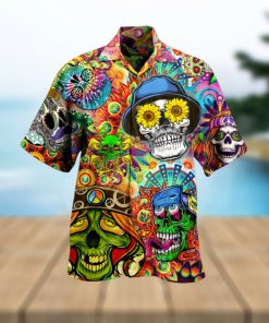 Hippie Hawaiian Shirt Hippie Skull High Hippie Style Hawaii Aloha Shirt