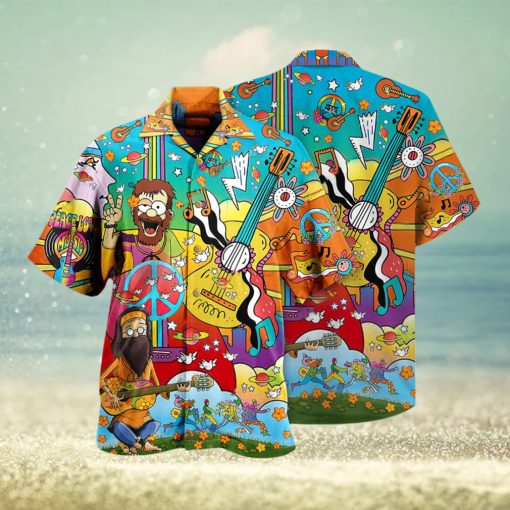 Hippie Music Guitar Peace Life Color Hawaiian Shirt