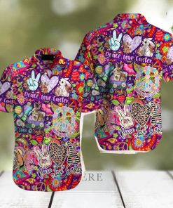 Hippie Peace Bunny Love Easter Day Hawaiian Shirt Aloha Casual Shirt For Men And Women