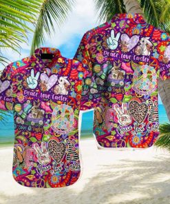 Hippie Peace Bunny Love Easter Day Hawaiian Shirt Aloha Casual Shirt For Men And Women