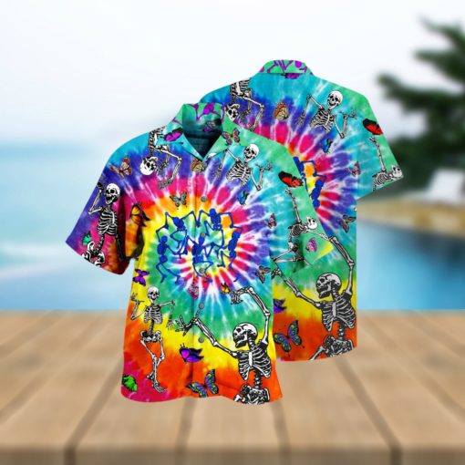 Hippie Skull Dancing With Butterfly Funny Hawaiian Shirt