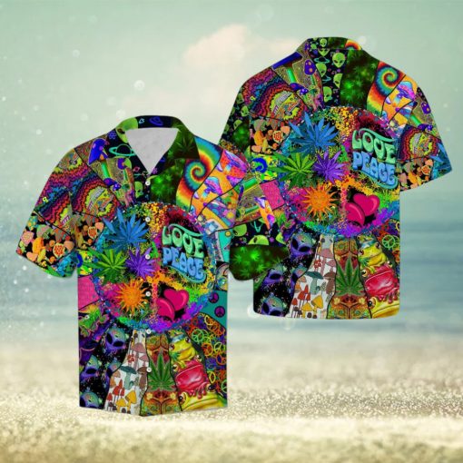 Hippie Trendy Hawaiian Shirt Love Peace Hippie Mushroom Alien Symbols Hawaii Aloha Shirt