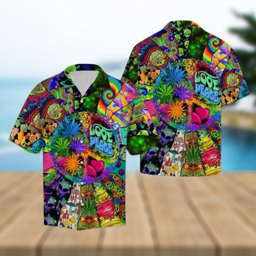 Hippie Trendy Hawaiian Shirt Love Peace Hippie Mushroom Alien Symbols Hawaii Aloha Shirt