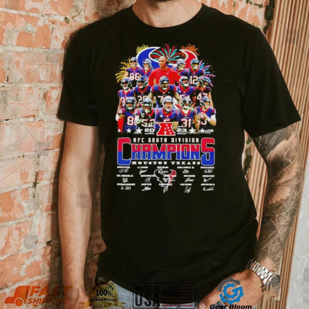 Houston Texans 2023 AFC South Division champions signatures fireworks shirt Houston Texans 2023 AFC South Division champions signatures fireworks shirt