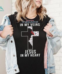Houston Texans NFL In My Veins Jesus In My Heart Cross 2024 Shirt