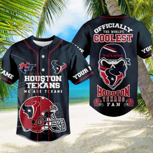 Houston Texans We Are Texans Black Skull Design Baseball Jersey