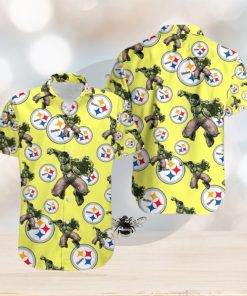 Hulk Marvel Avengers Fashion Hawaiian Button Up Shirt Mens Pittsburgh Steelers